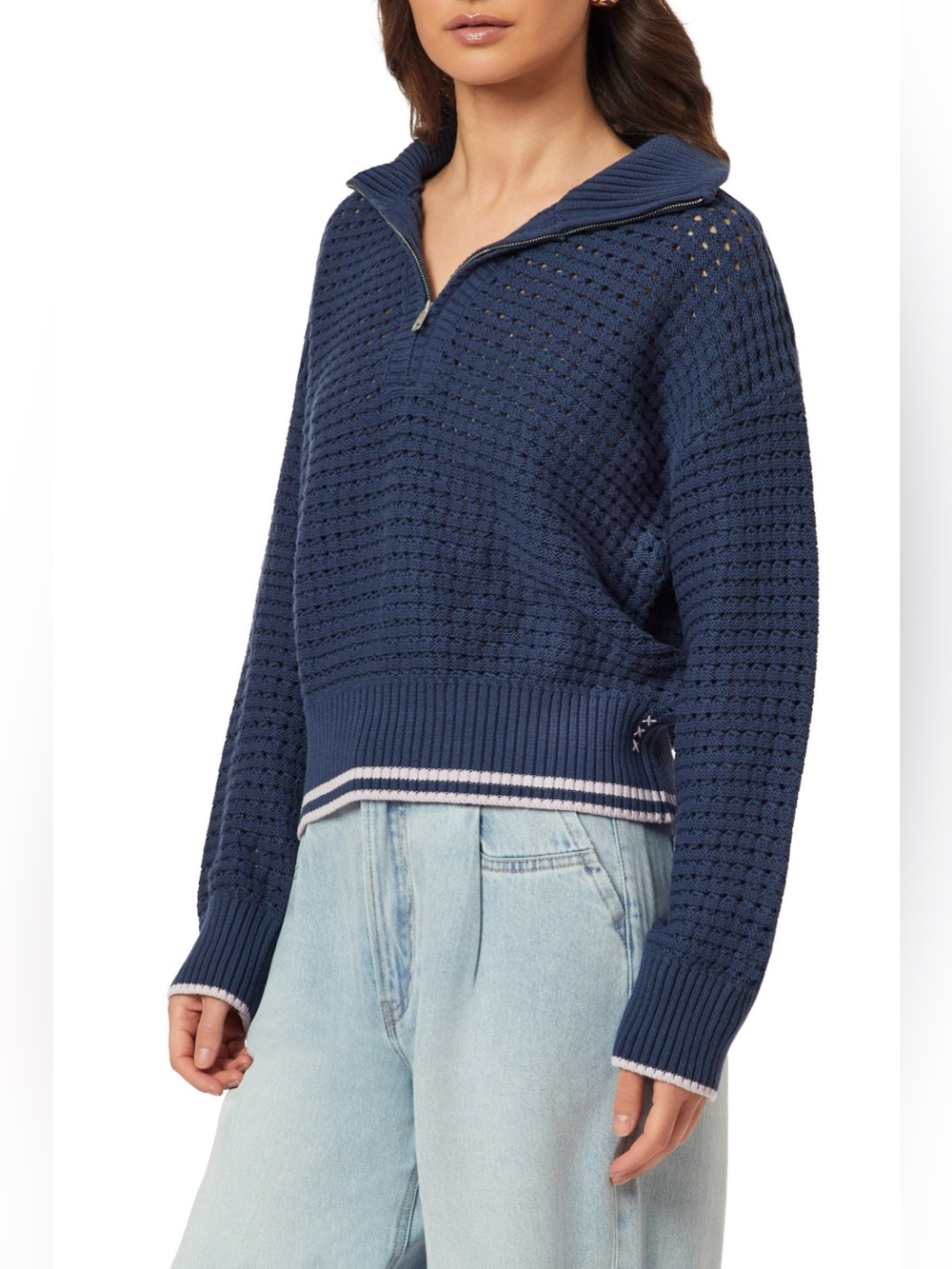 Scotch & Soda Navy Knit Quarter Zip Sweater Hooded Pullover Size S NWT